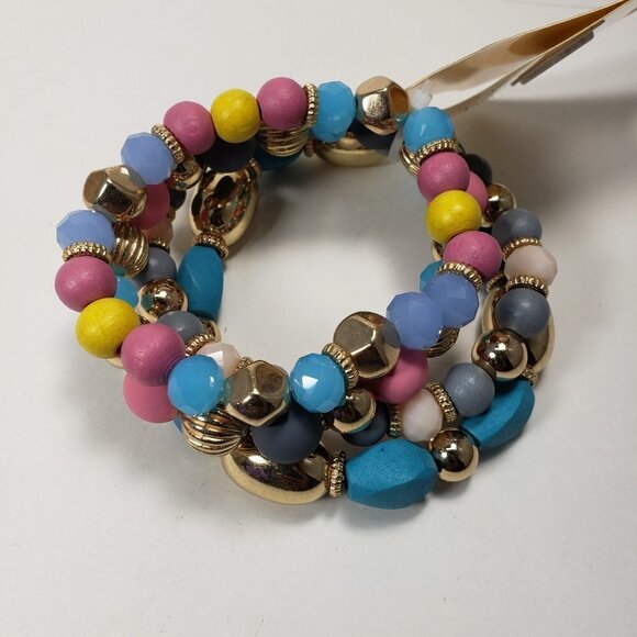 Sophia & Kate Women’s 4-Piece Gold & Colorful Bead Stretch Bracelets Set Jewelry - Picture 11 of 12